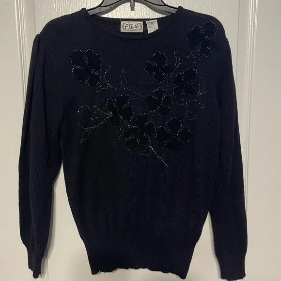 P Galli Design Floral sequined black sweater size M - Picture 1 of 4